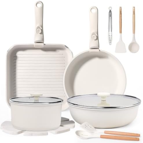 GIPP 18PCS Pots and Pans Set Non Stick Cookware Set with Detachable