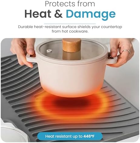 Silicone Dish Drying Mat 16" x 13", Built-In Drain, Non-Slip, Gray