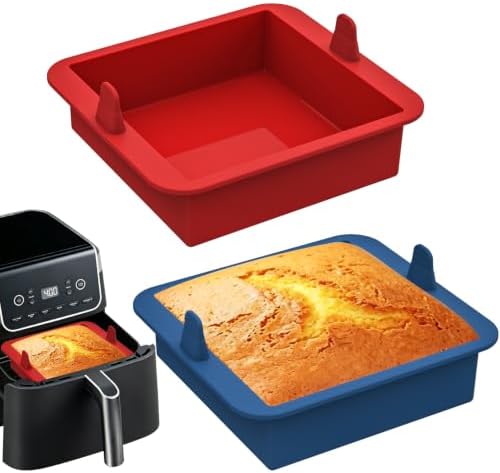 Webake 6 inch Air Fryer Square Cake Pan, Nonstick Platinum Silicone