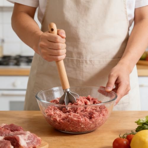 Stainless Steel Meat Chopper Masher, 6-Blade Ground Beef & Potato Tool