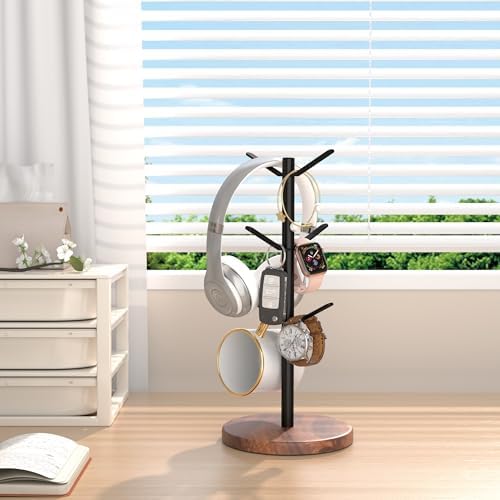Coffee Mug Tree Holder Countertop, Non-Slip Walnut Wood Mug Rack with
