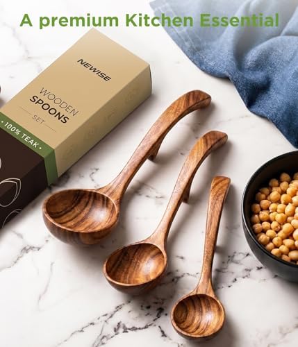 3-Size Teak Wooden Ladle Set