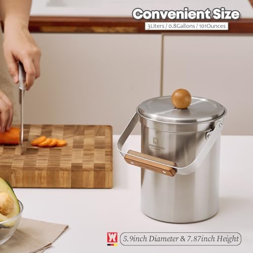 WAGENSTEIGER 3 Liters Stainless Steel Kitchen Compost Bin with Lid