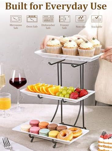 3 Tier Serving Tray Set for Party, Pre-Assembled Charcuterie Boards
