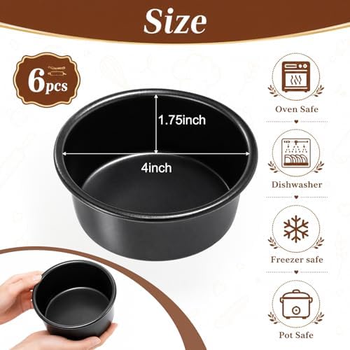 Yesland 4 Inch Mini Cake Pans Set of 6, Nonstick Round Baking Pans