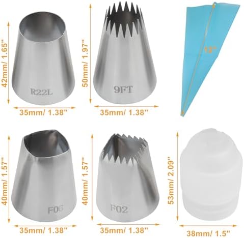 4 Pcs XL Piping Tip Set R22L F06 9FT F02, Coupler Pastry Bag
