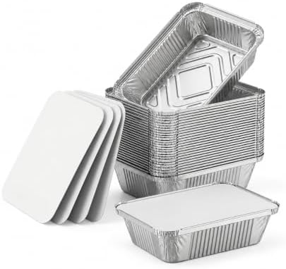 50 Pack Aluminum Pans with Cardboard Lids, 8.3"x6.2", 2.25 LB