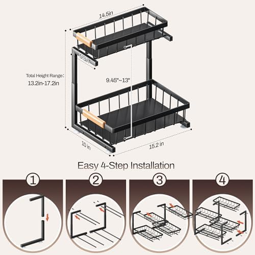 ADBIU Under Sink Organizer, 2 Pack 2 Tier Expandable Height