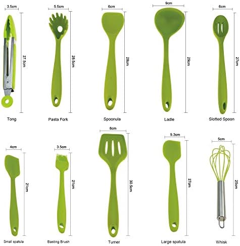 10pcs Green Silicone Kitchen Utensils Set