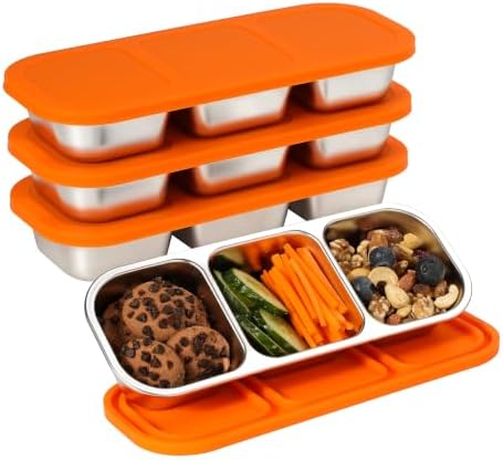 BEFOY 4 Pack Stainless Steel Snack Containers with Lids Compartments