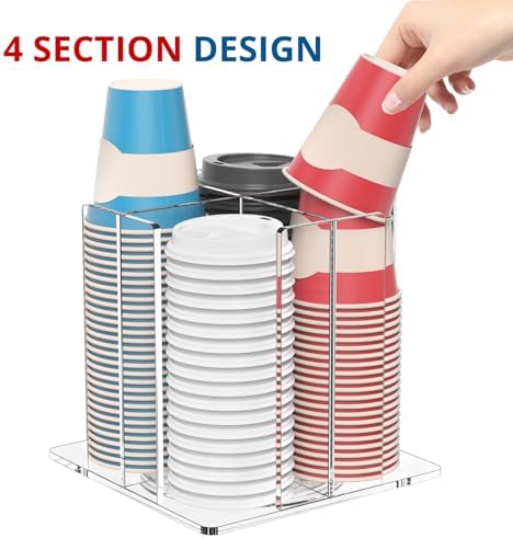 KOTEMON Cup and Lid Holder, 4-Compartment, Clear Acrylic