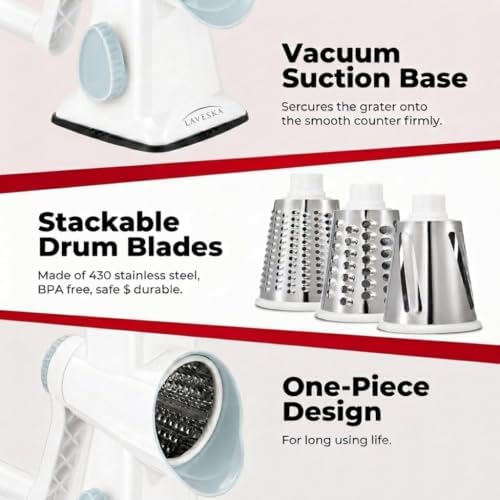 Rotary Cheese Grater Vegetable Slicer, 4-in-1, White