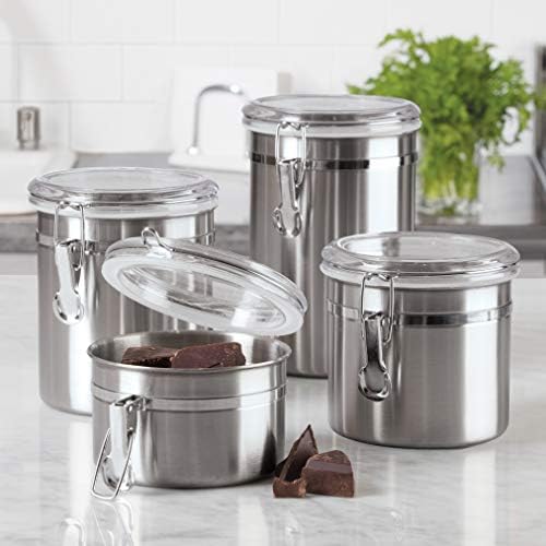 Oggi Set of 4 Stainless Steel Kitchen Canisters - Airtight Clamp Lid