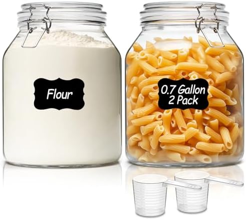 ComSaf Glass Pantry Jars with Airtight Lids 0.7 Gallon 2 Pack Wide