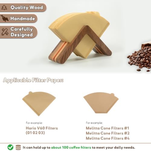 Wooden Coffee Filter Holder, #1#2#4 V60 Cone Coffee Filters