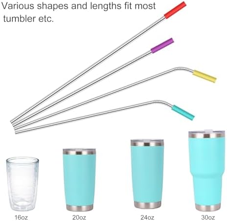 20 Pack Reusable Stainless Steel Metal Straws,10.5" & 8.5" Reusable