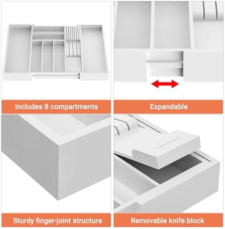 TIOPGHAD Expandable Bamboo Silverware Drawer Organizer Kitchen Tray