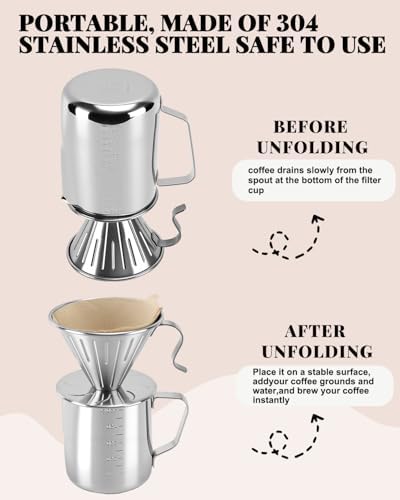 304 Stainless Steel Pour Over Coffee Dripper 600ml Cup/V02 Paper