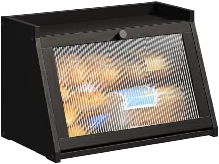 BMOSU Bread Box for Kitchen Countertop Large Capacity Corner Bread Box Farmhouse Bread Container Bread Storage Bread Holder (Black, Large)