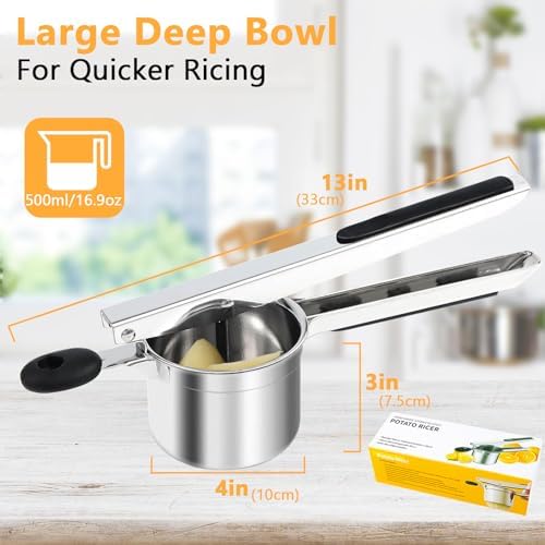 KAYCROWN Potato Ricer With 4 Discs, Heavy Duty Stainless Steel Potato