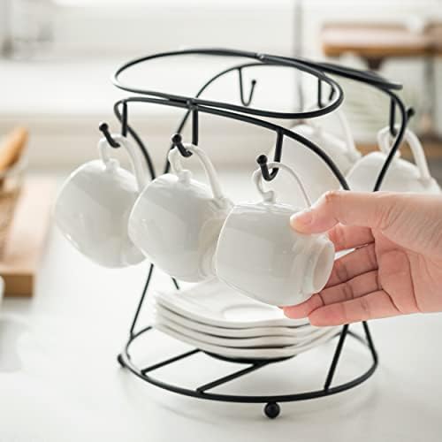 LYEOBOH Espresso Cups with Saucers Set, Coffee Cups Metal Stand and