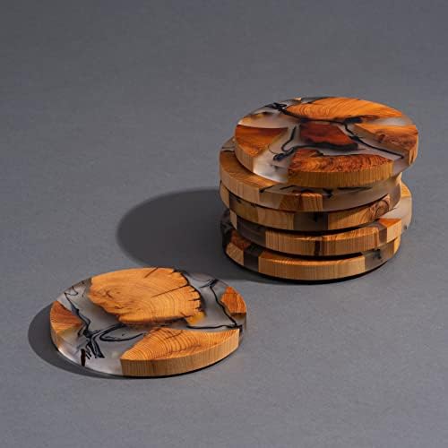 Drink Coaster Set, Wooden Absorbent Coasters, Epoxy Resin Coaster for