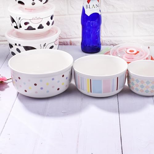 3-Piece Ceramic Food Storage Container Set with Lids, Meal Prep Bowls