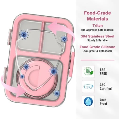 LOHASOK Stainless Steel Bento Lunch Box for Kids with Soup Thermo