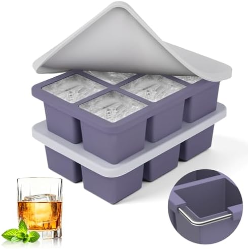 Mossime Large Silicone Ice Cube Trays with Lids, 2 Pack, Makes 2-Inch