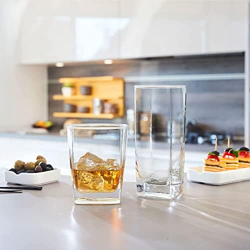 Square Everyday Drinking Glasses - Set of 16 Kitchen Drinkware Glass