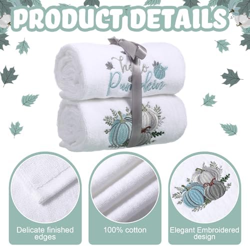 WovWeave 2 Pack Blue Fall Hand Towels for Bathroom Sets 14 x 30 Inch