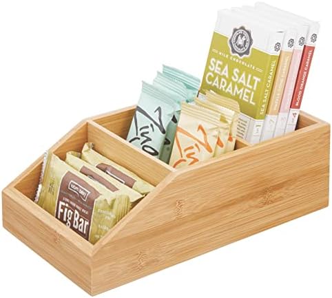 mDesign Bamboo Wood Food Storage Bin with Divided 3 Compartments and