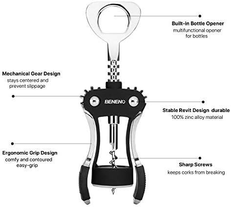 Beneno Wine Opener with Stainless Steel Wine Foil Cutter, Midnight