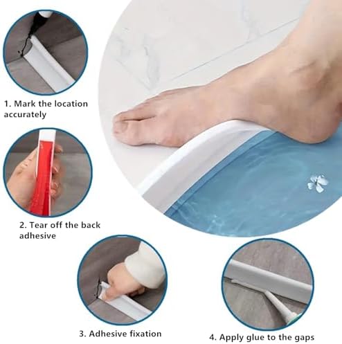 67" Shower Threshold Water Dam, 3" High Collapsible Shower Water