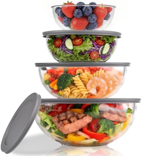 Glass Mixing Bowls with Lids Set of 4,Glass Bowls with Lids Large