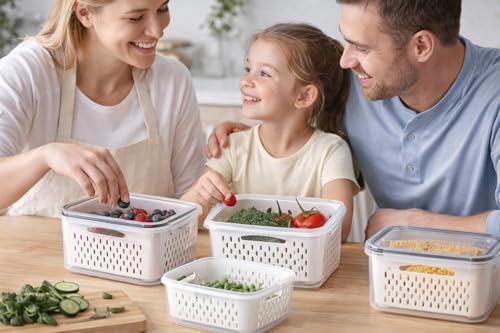 Stackable Food Storage Containers with Drain Basket, BPA-Free Produce
