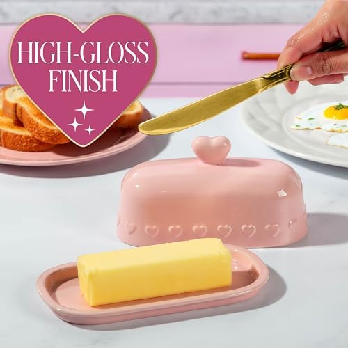 Paris Hilton Heart Knob Butter Dish, Iconic Stoneware With Heart