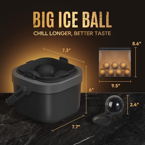 Mooues Clear Ice Ball Maker, 2 Inch Silicone Mold for Whiskey, 4