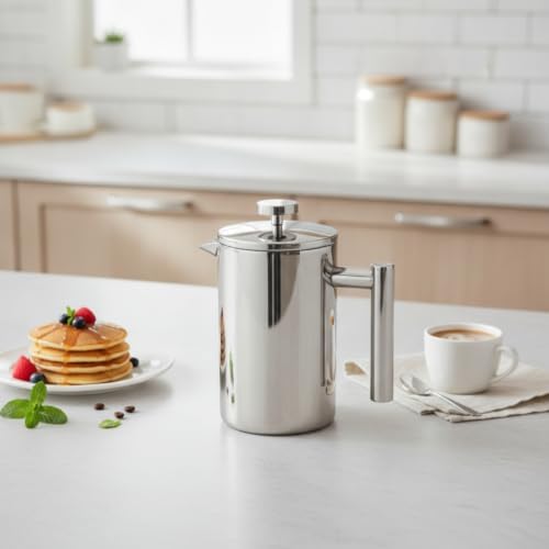 French Press Coffee Maker, Stainless Steel, 1500ml/50oz