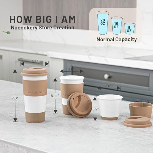 Ceramic Travel Coffee Mug Set, To Go Mug with Silicone Lid&Non-Slip