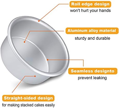 Patelai 8 Pieces 4 Inch Round Cake Pan Mini Non Stick Aluminum Round