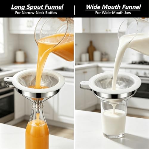 Stainless Steel Canning Funnel Set 2 Pack for Kitchen Use (Large Set)