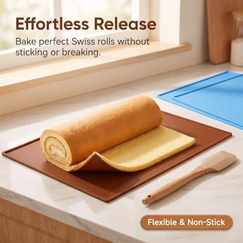 2 Pcs Silicone Swiss Roll Cake Mat Nonstick Jelly Roll Baking Tray