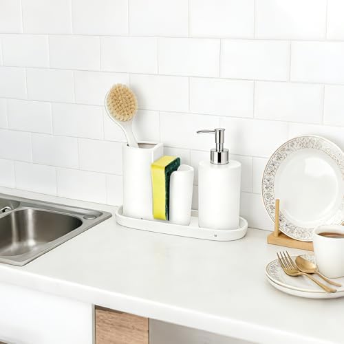 White Ceramic Kitchen Sink Organizer with Sponge Holder