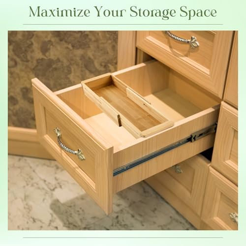 LemonRoad Bamboo Sliding Drawer Organizer, 12.4-17.7 Inch