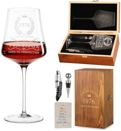 50th Birthday Gifts for Women, 15oz Vintage 1976 Wine Glass Set