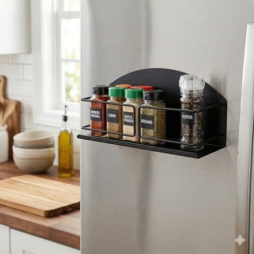 Magnetic Shelf for Kitchen, Bathroom, or Fridge, Black