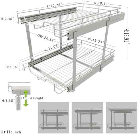 EZKAZA Pull Out Cabinet Organizer 20.5" W x 21" D, 2-Tier Kitchen Cabinet Pullout Shelf and Drawer Organizer Slide Out Pantry Storage Basket, 19.2" W x 21" D x 2.4" H for Bottom Basket Size