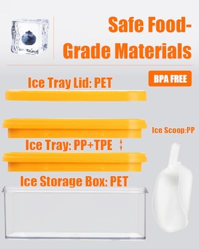 Brigii Ice Cube Tray with Lid & Storage Bin, 56 Cubes Ice Trays for