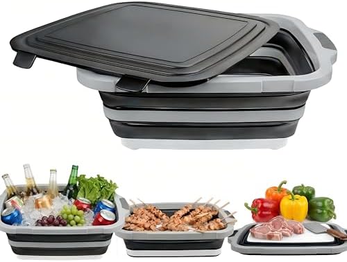 XL BBQ Prep Tub with Lid, Portable Collapsible BBQ Prep Tub with